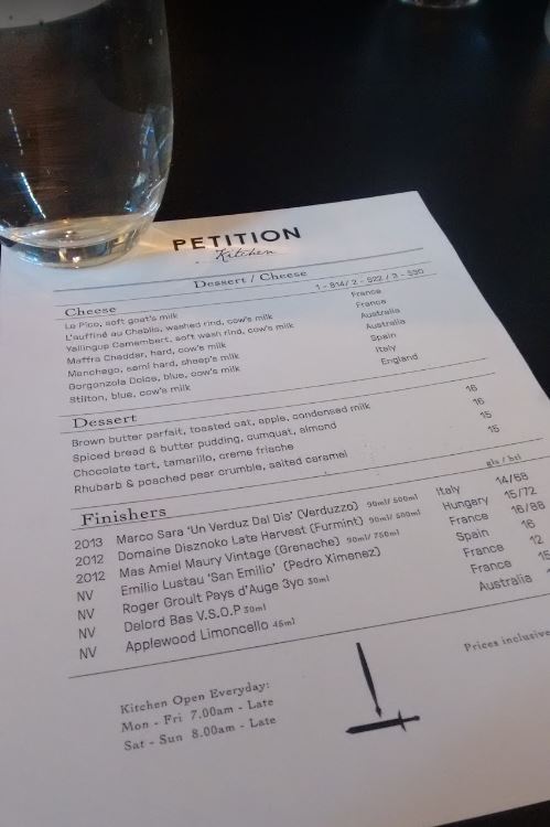 Petition Restaurant, Menu, Perth